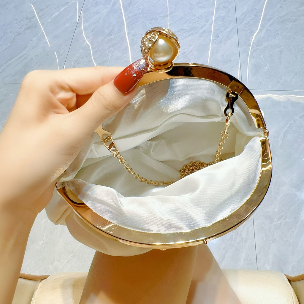 Elegant White Mini Clutch with Golden Rhinestone Crown