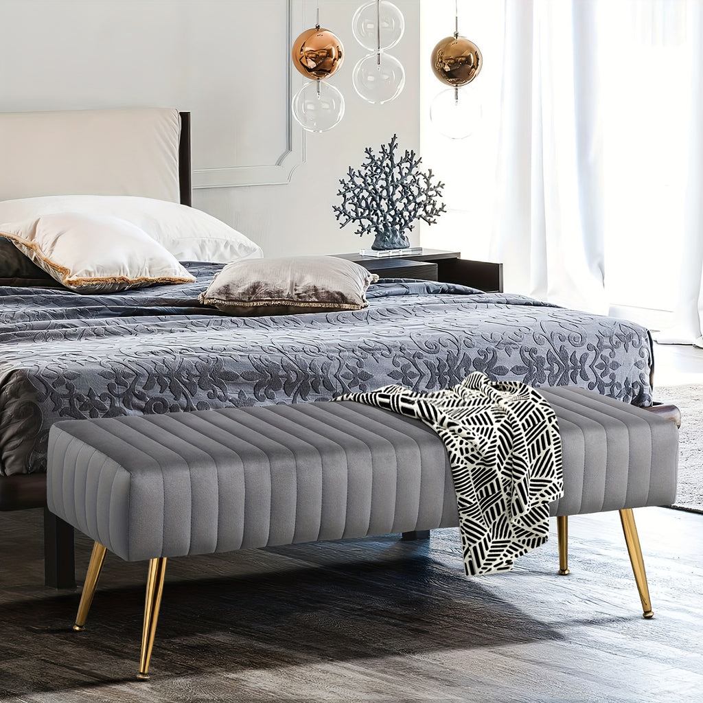 Shoe Changing Bench With Gold-plated Legs And Velvet Material