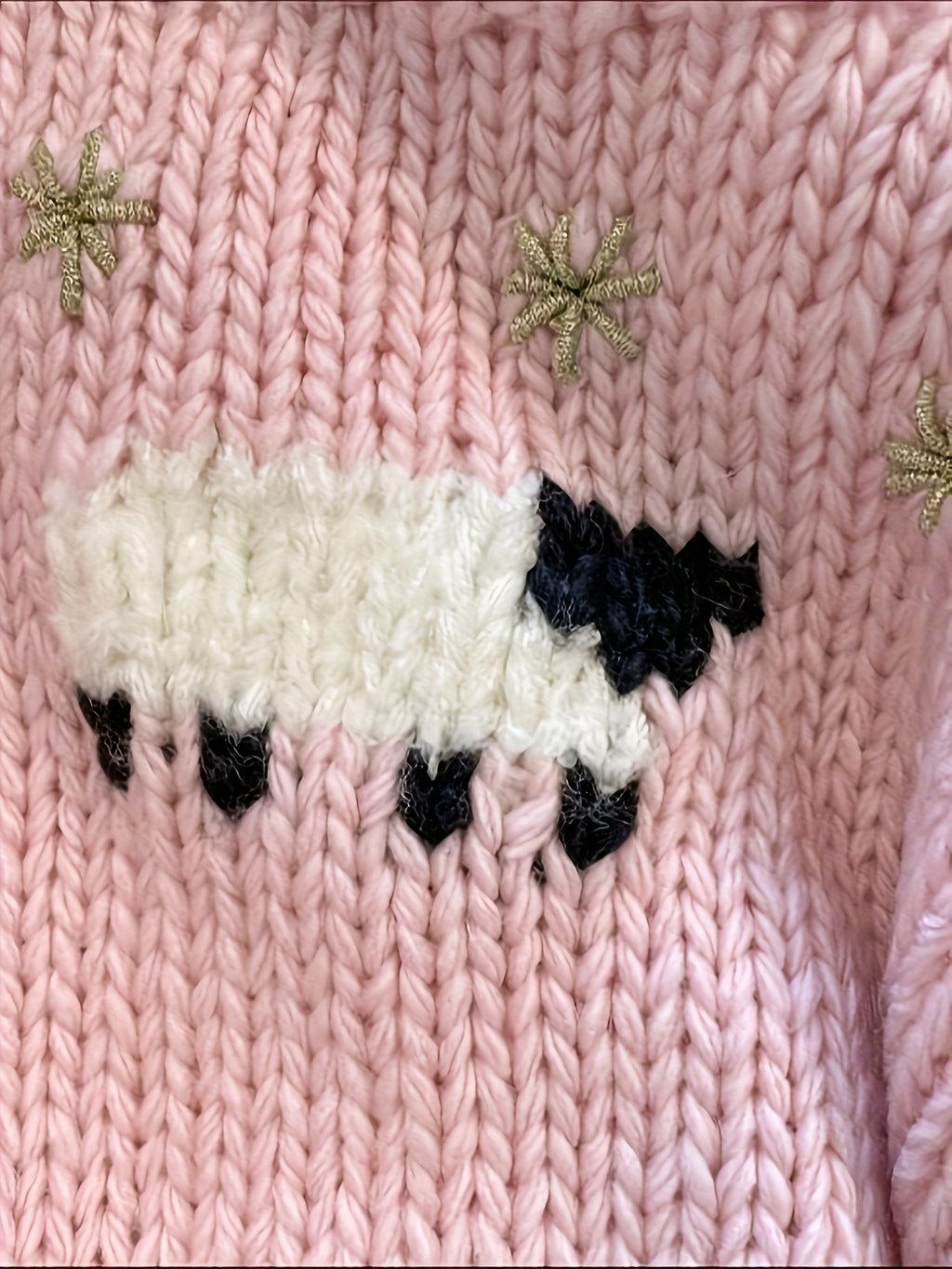 Soft Pastel Pink Sweater with Cute Sheep, Round Neck Loose Fit Pullover