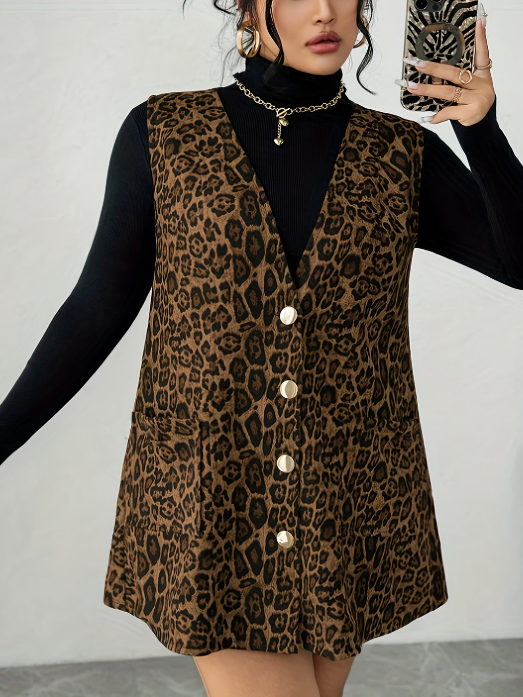 Leopard Print V-Neck Dress