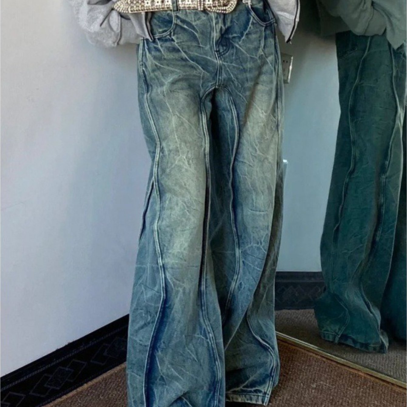 Distressed Wide-Leg Jeans
