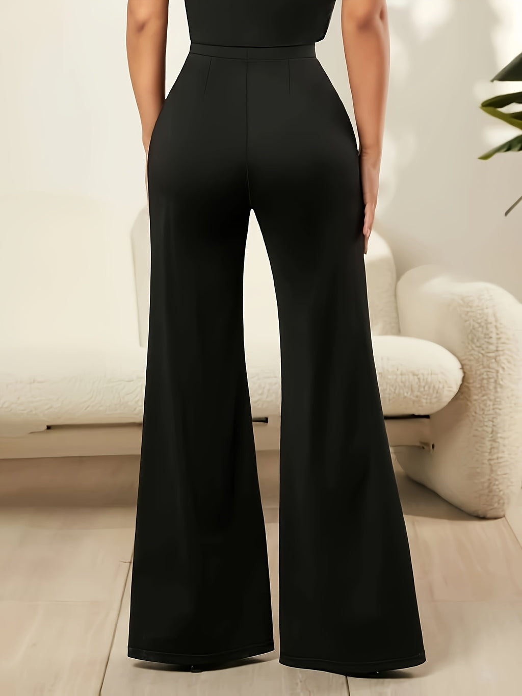 Contrast Lace High-Waisted Wide-Leg Pants