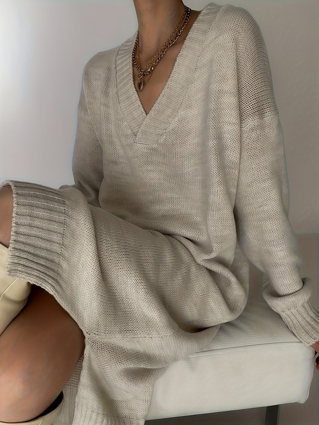 V-Neck Sweater Dress