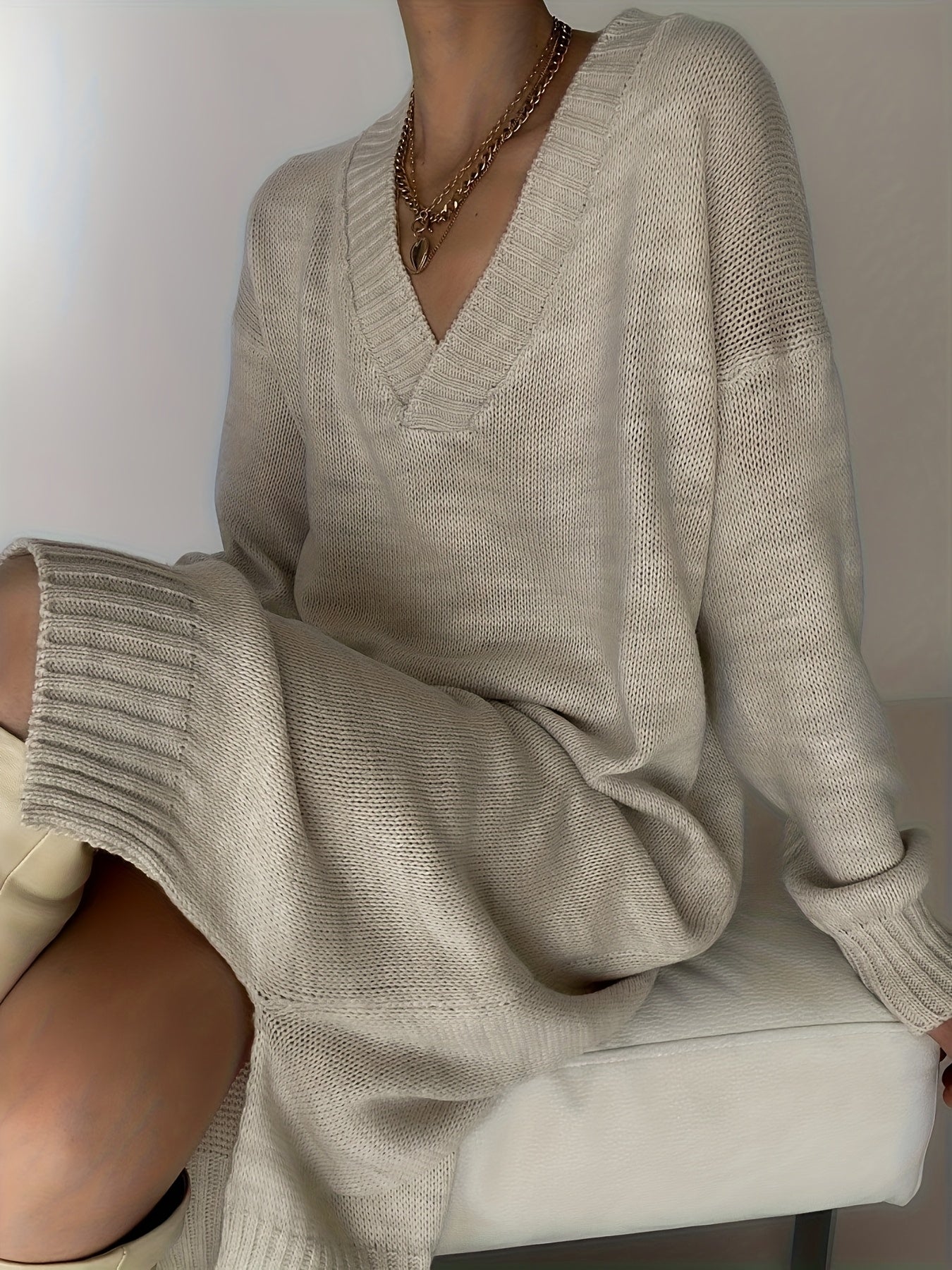 V-Neck Sweater Dress