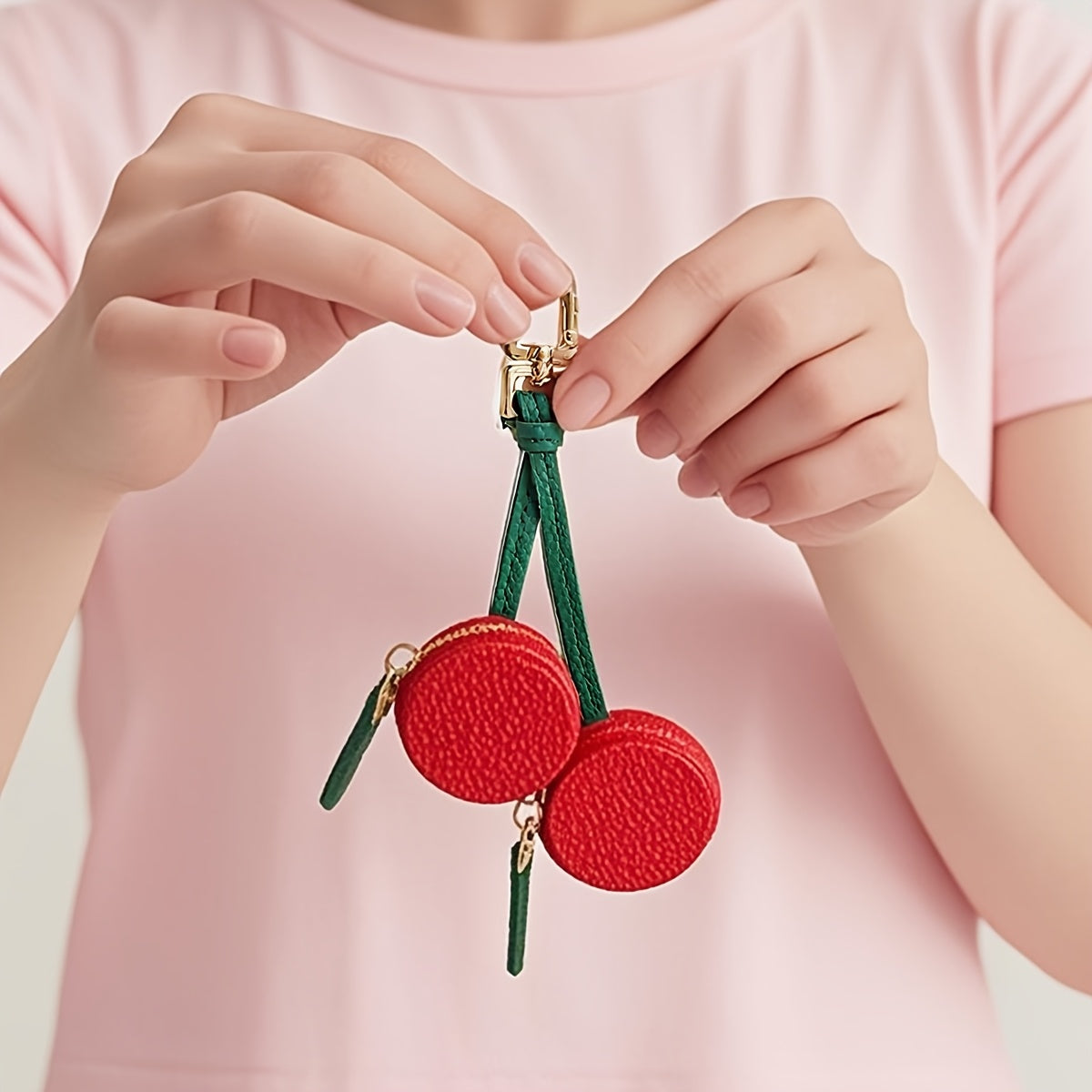 Cherry-Themed Airtag Pendant with Zipper Closure, Coin Storage, Mini Cherry Design