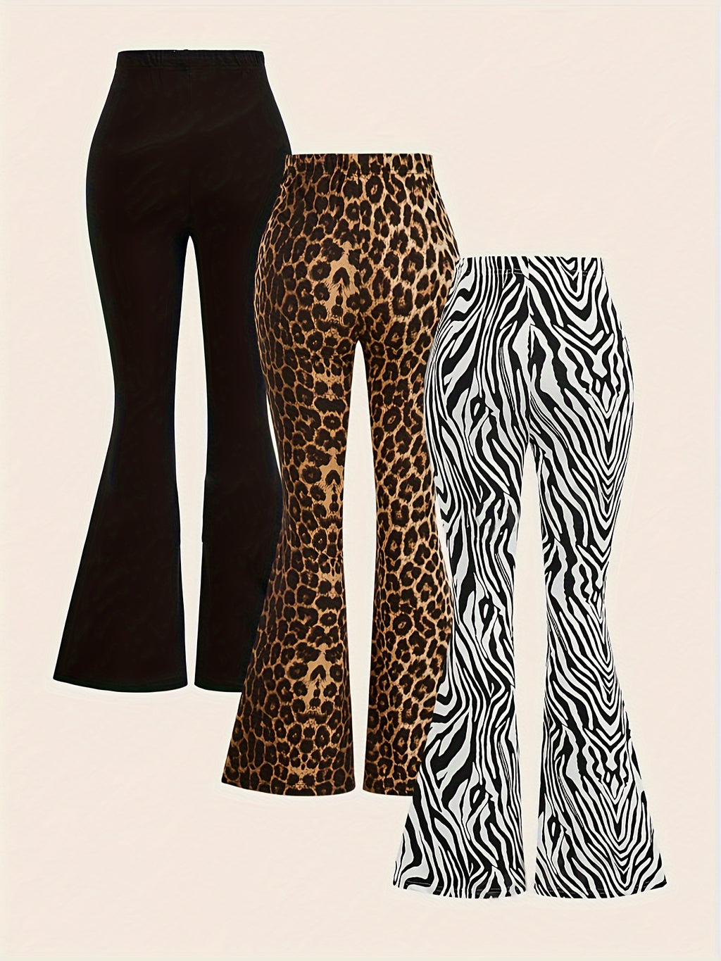 Leopard & Zebra Striped & Solid Flare Leg Pants {3pcs}