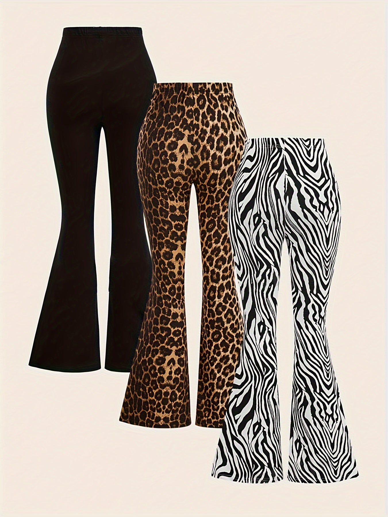 Leopard & Zebra Striped & Solid Flare Leg Pants {3pcs}