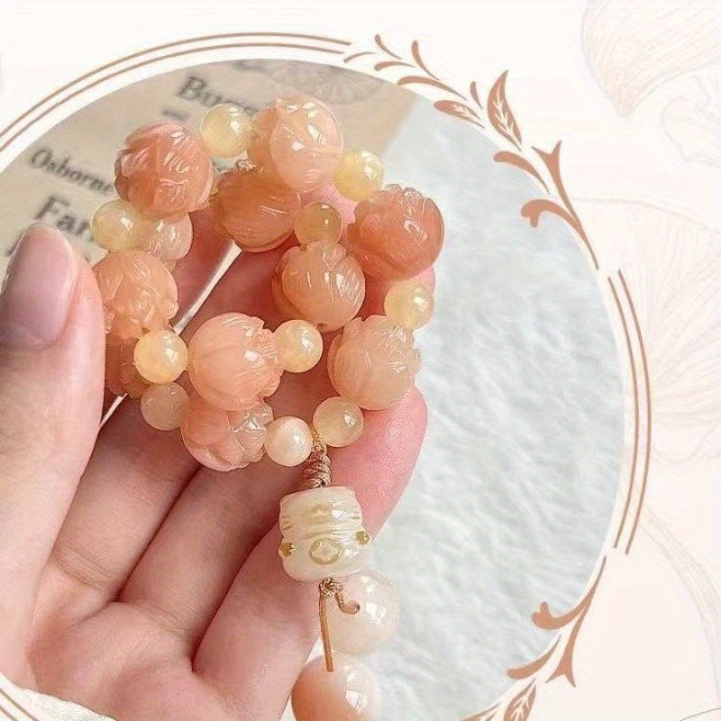 Peach Blossom Koi Bracelet with Floral Charm