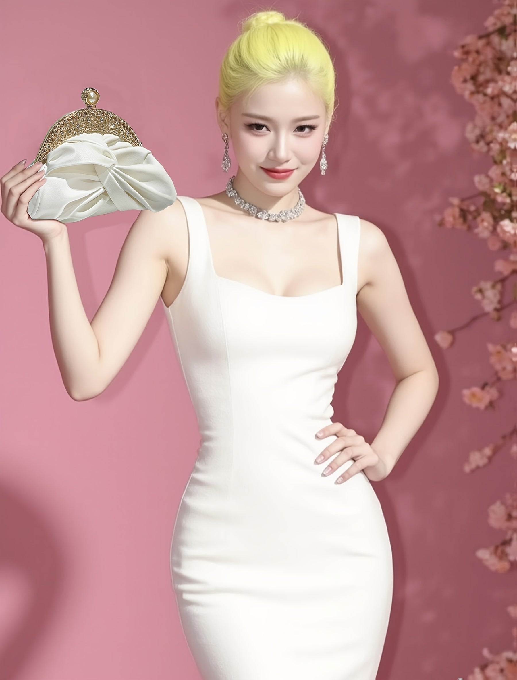 Elegant White Mini Clutch with Golden Rhinestone Crown