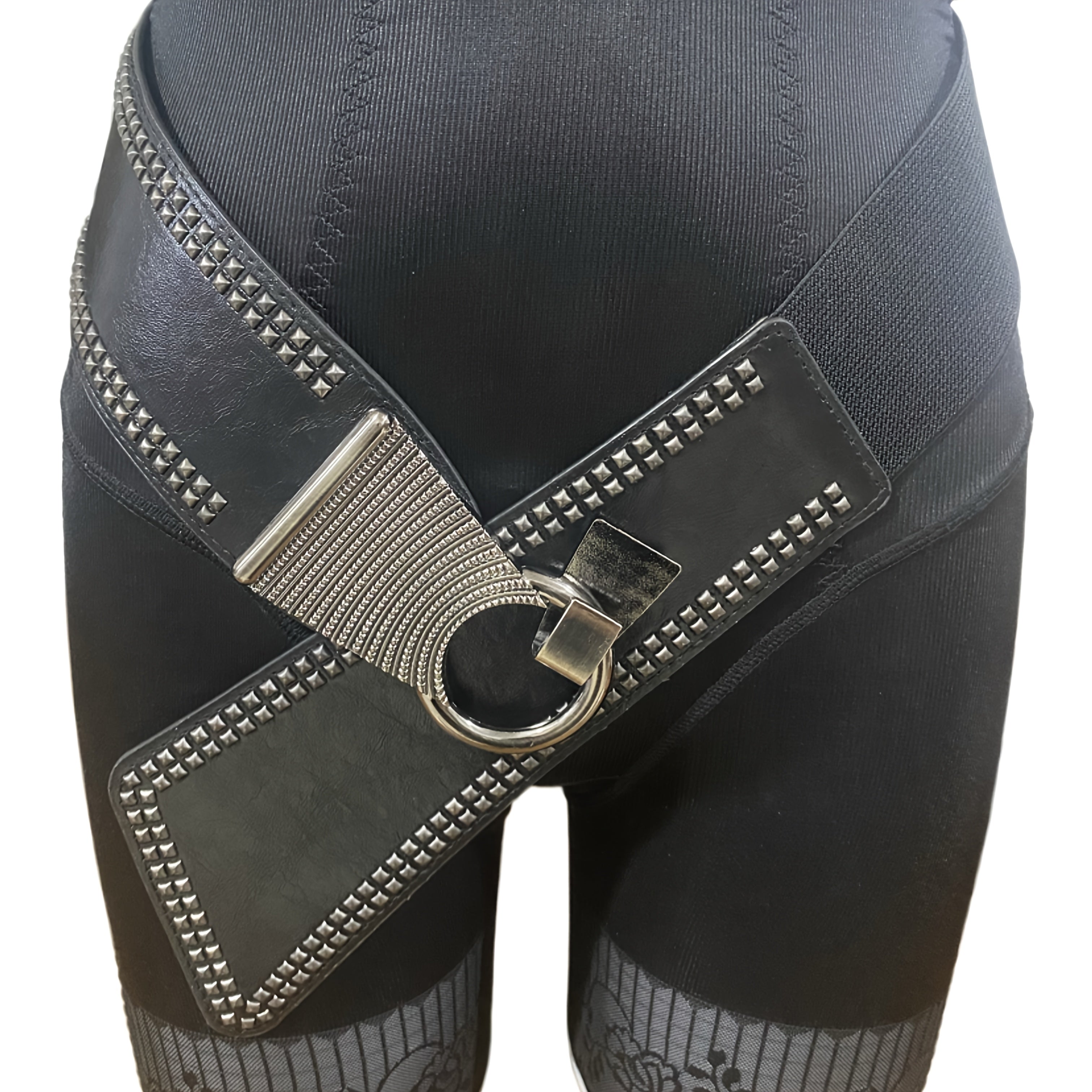 2025 New Vintage Bohemian Rivet-Embellished Elastic Wide Belts | Unisex, Fashionable Loose Fit, Faux Leather, Ferroalloy Buckle, Red Color