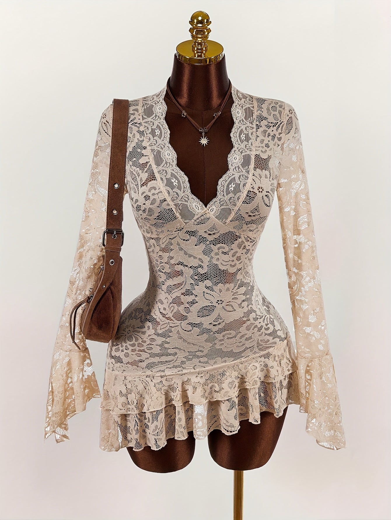 Vintage-Inspired Lace Floral Mesh Dress