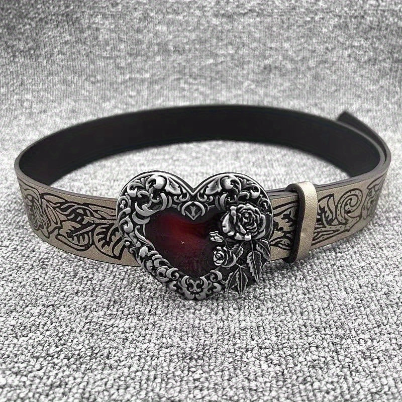 Vintage Knurling Belt Red Heart Shape