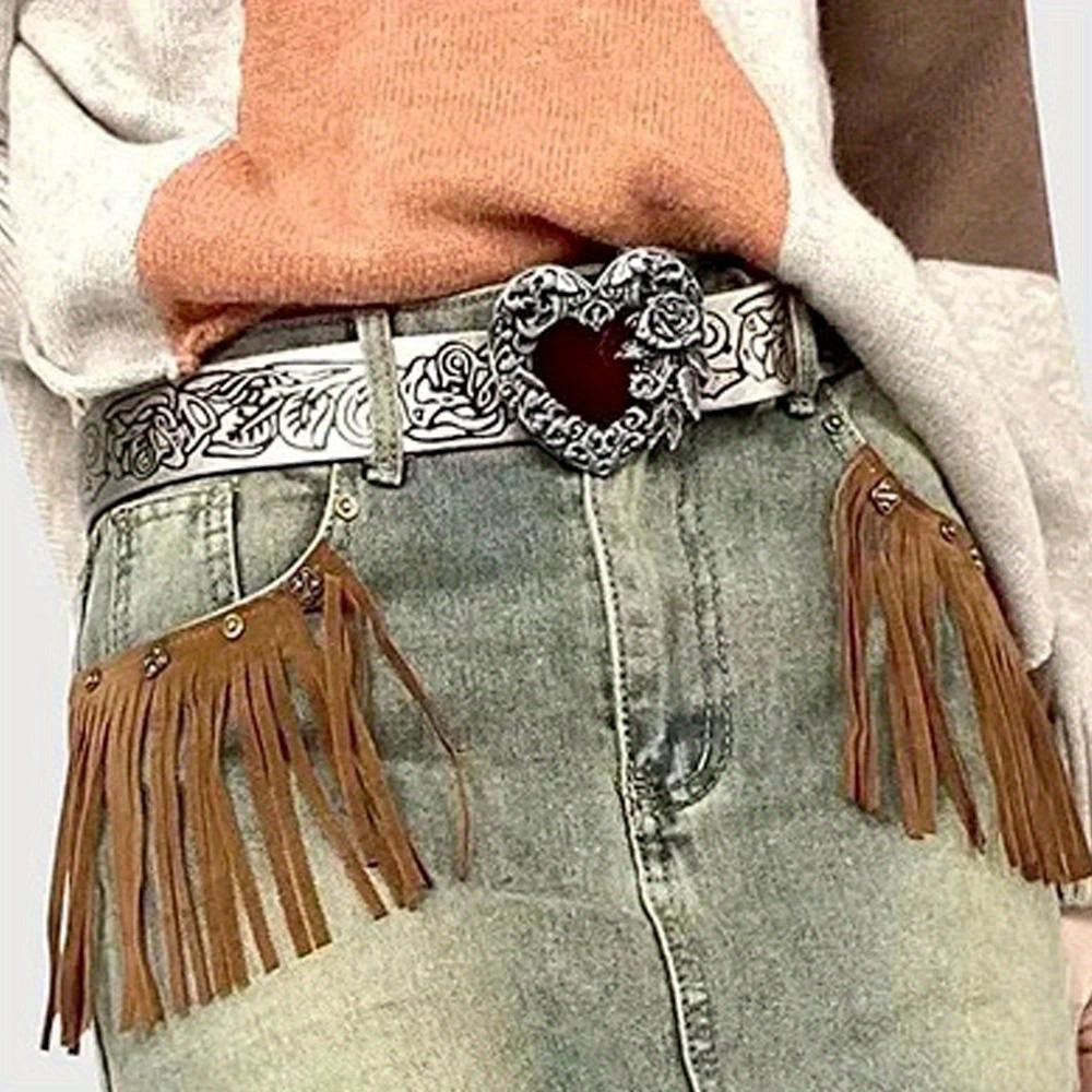 Vintage Knurling Belt Red Heart Shape