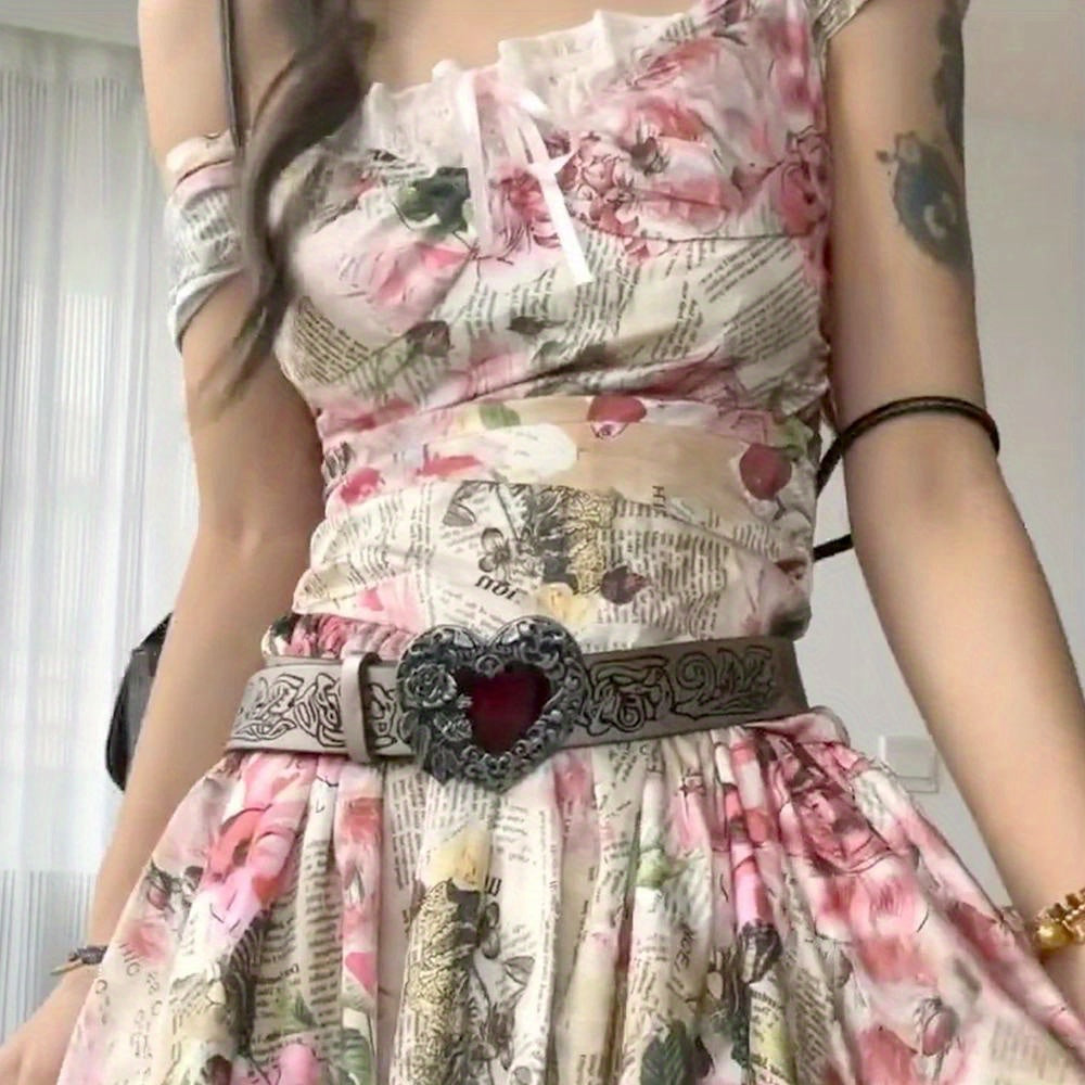 Vintage Knurling Belt Red Heart Shape