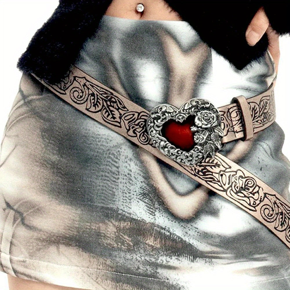 Vintage Knurling Belt Red Heart Shape