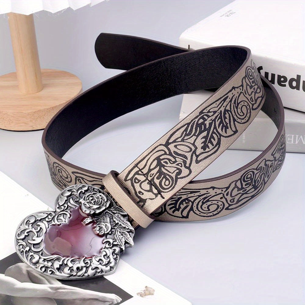 Vintage Knurling Belt Red Heart Shape