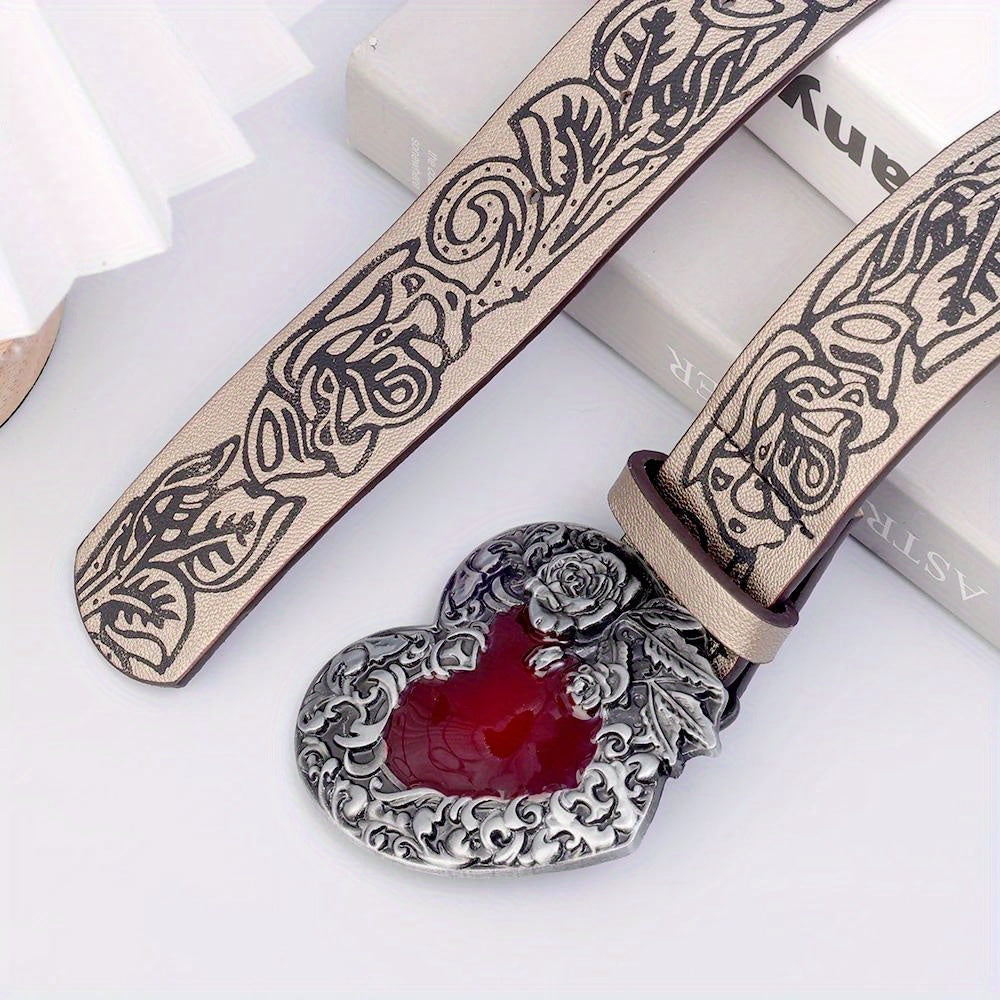 Vintage Knurling Belt Red Heart Shape