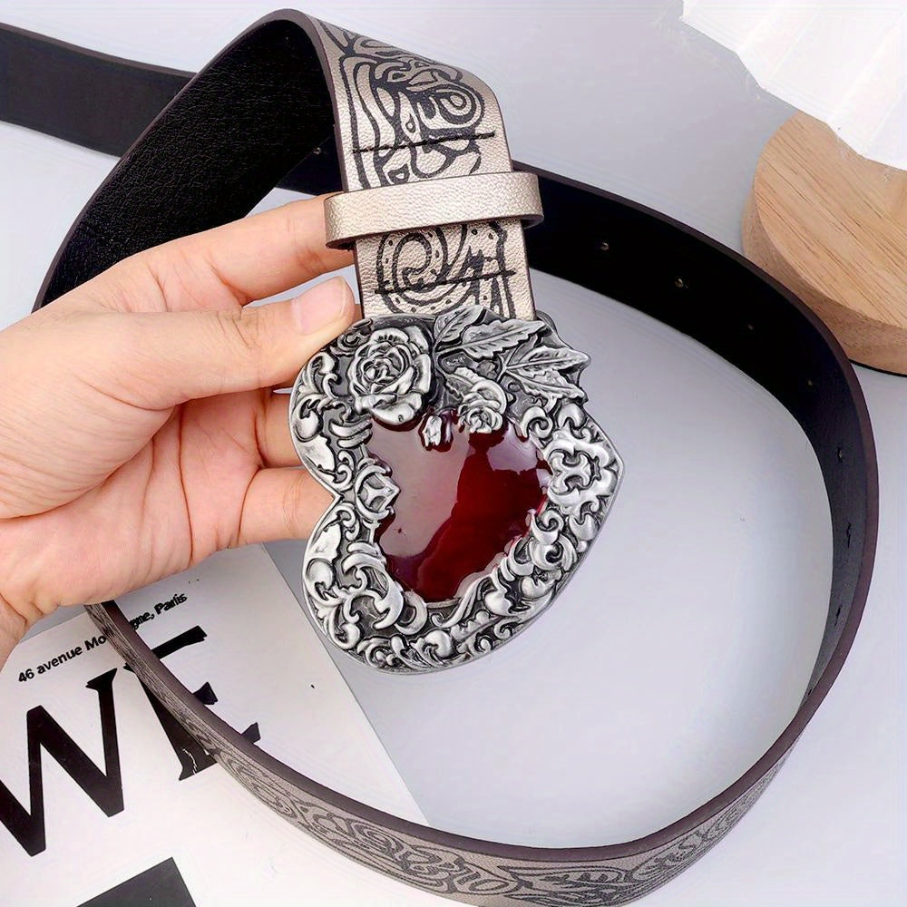 Vintage Knurling Belt Red Heart Shape