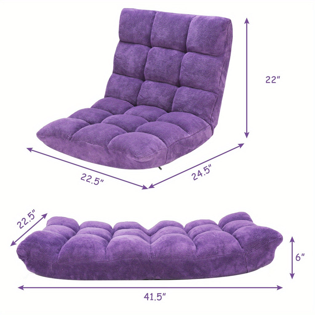 Adjustable 14-Position Floor Chair Folding Gaming Sofa Chair Cushioned Purple