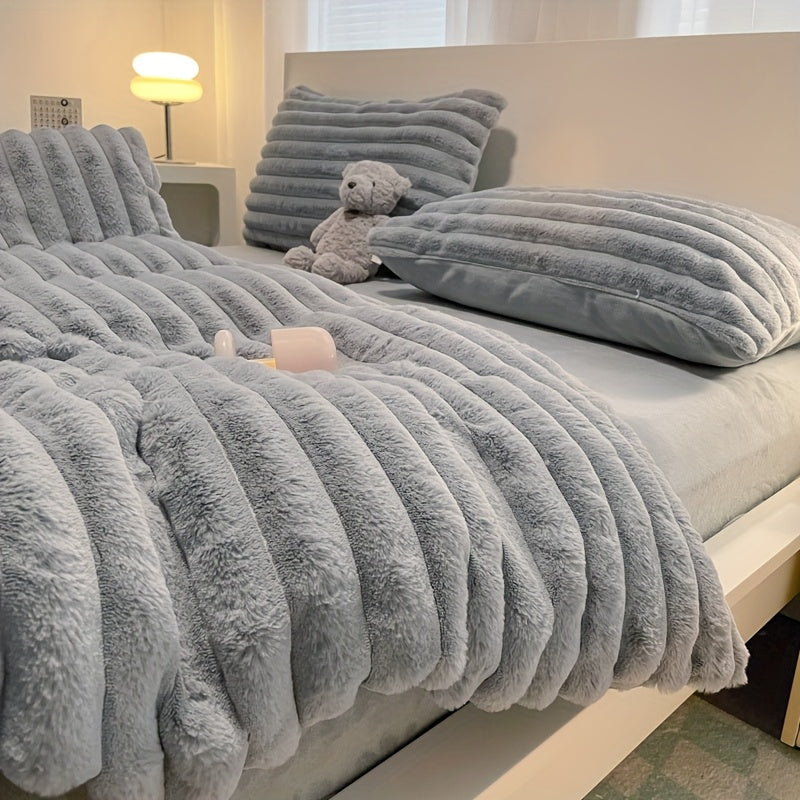 3pcs Simple Solid Color Flannel Quilt Cover Set