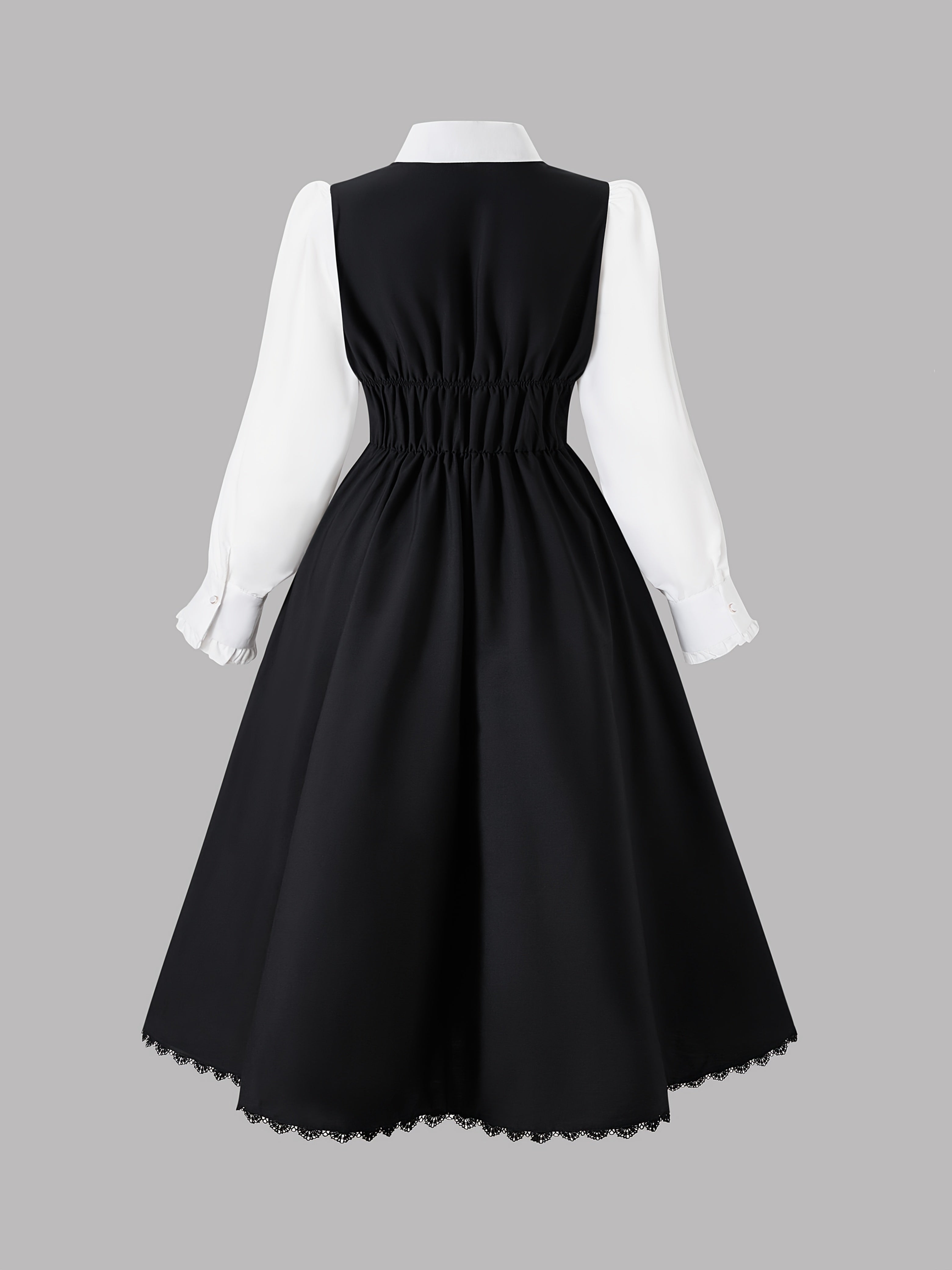 Solid Color Contrast 2-in-1 Long Sleeve Maxi Dress