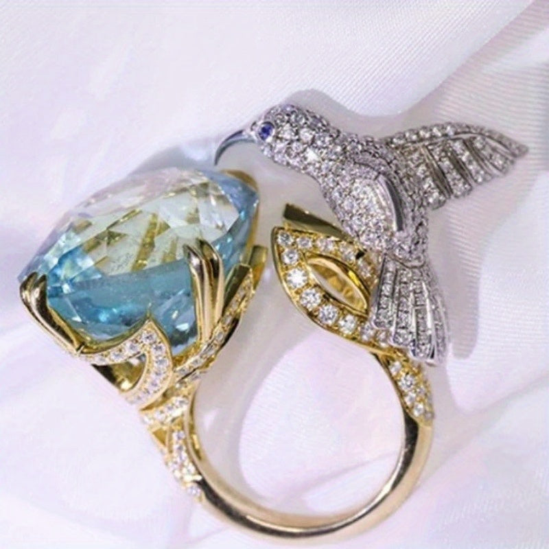 Luxury Hummingbird Blue Aquamarine Ring