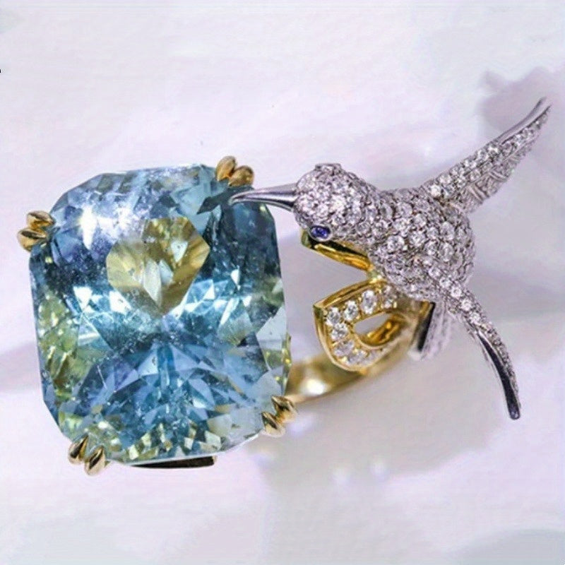 Luxury Hummingbird Blue Aquamarine Ring