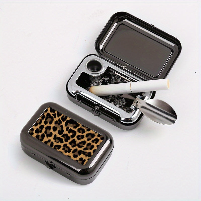 {1pc} Leopard Print Portable Metal Ashtray