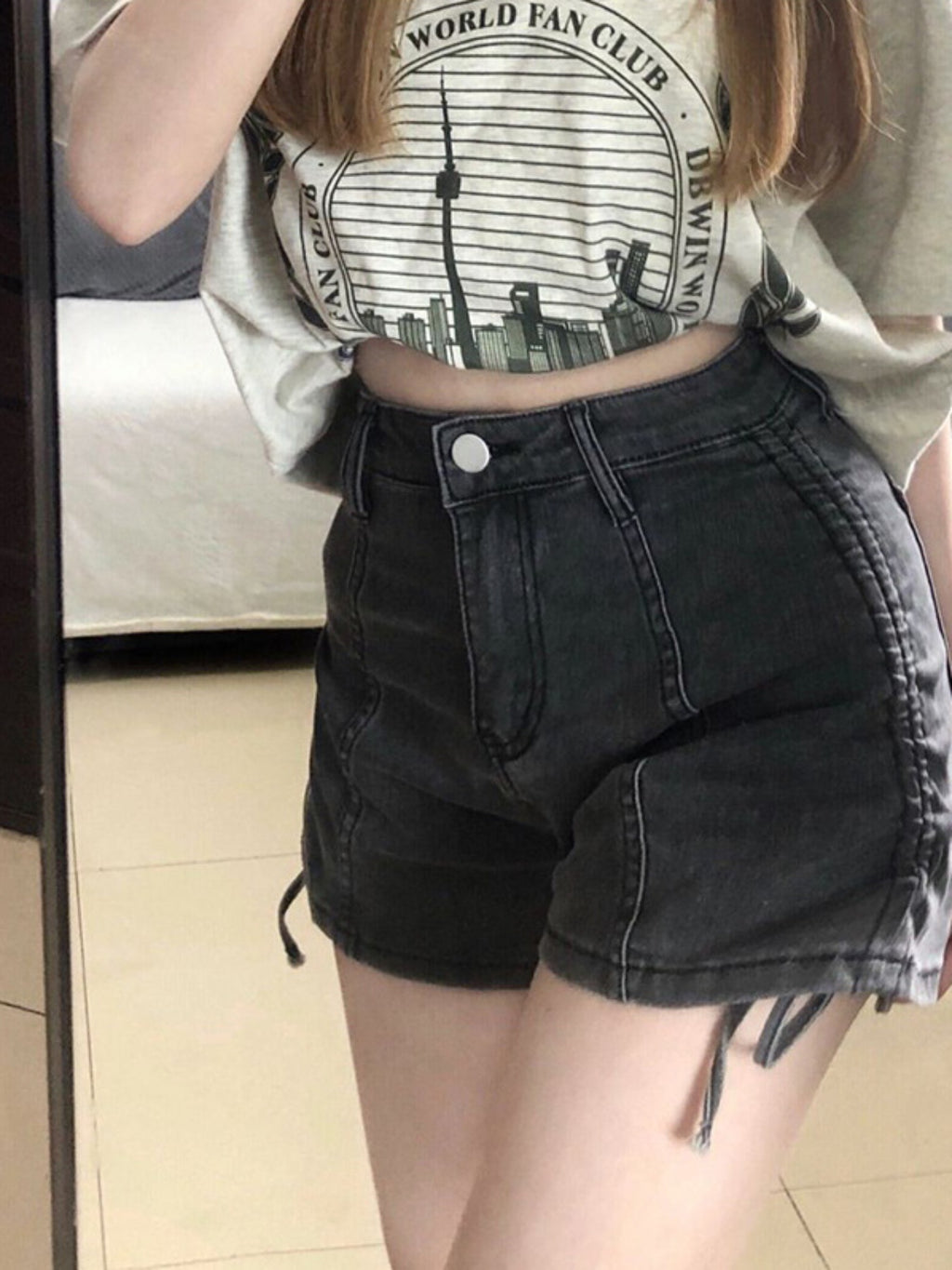 High-Waisted Distressed Denim Shorts