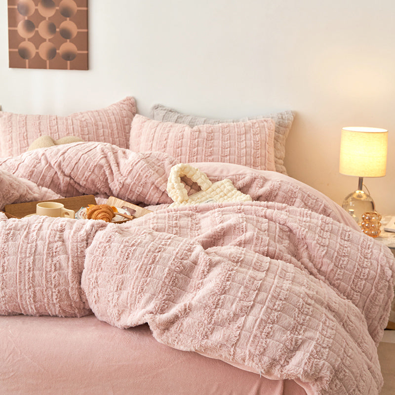 Faux Rabbit Fur Embossed Milk Duvet Cover