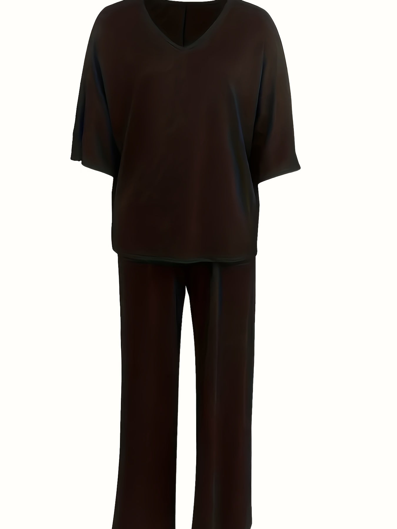 Solid Color V-Neck Casual Suit