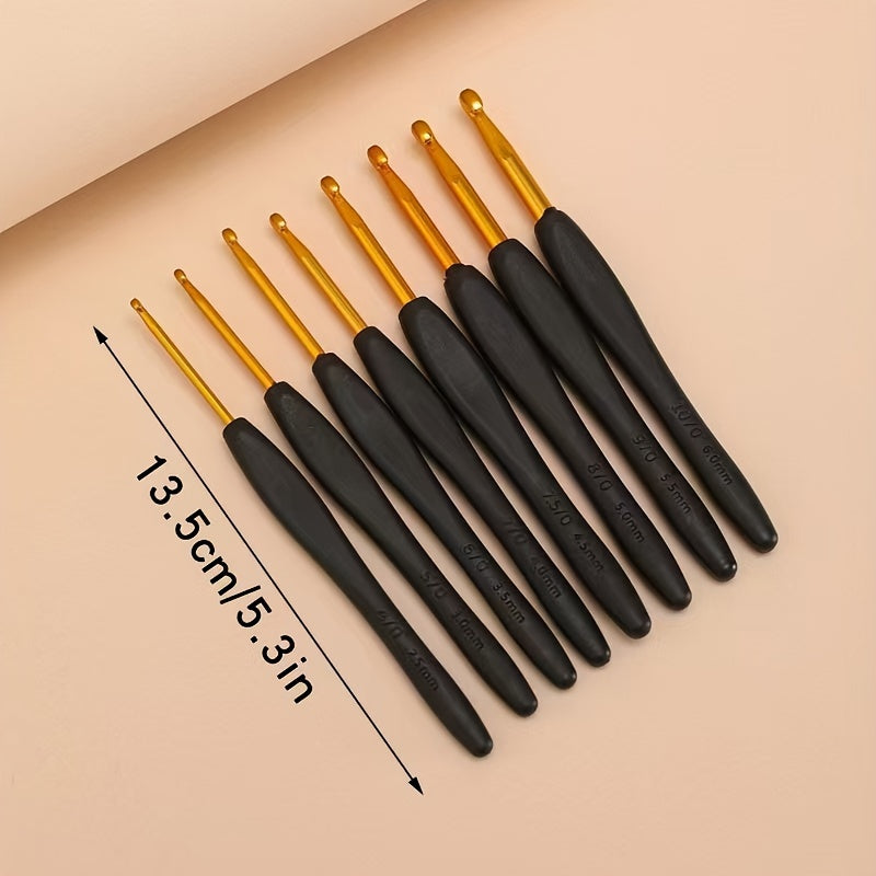 8pcs Black Plastic Soft Handle Crochet Hooks Set