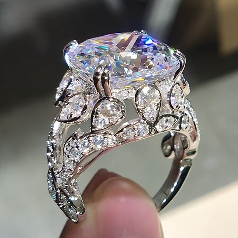 Square Cubic Zirconia with Intricate Floral Design