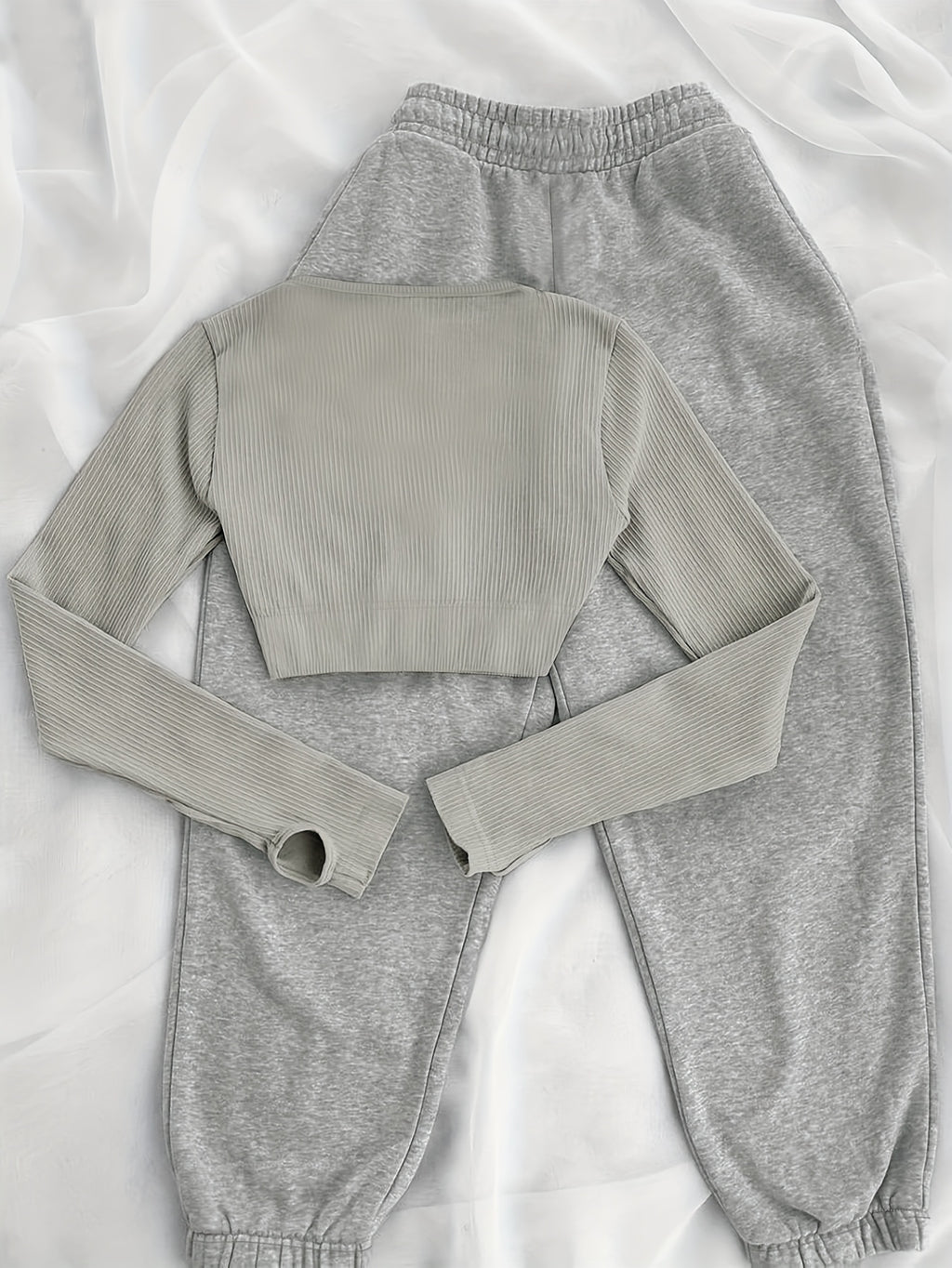 Solid Color Long Sleeve T-Shirt & Wide-Leg Pants with Drawstring Waist