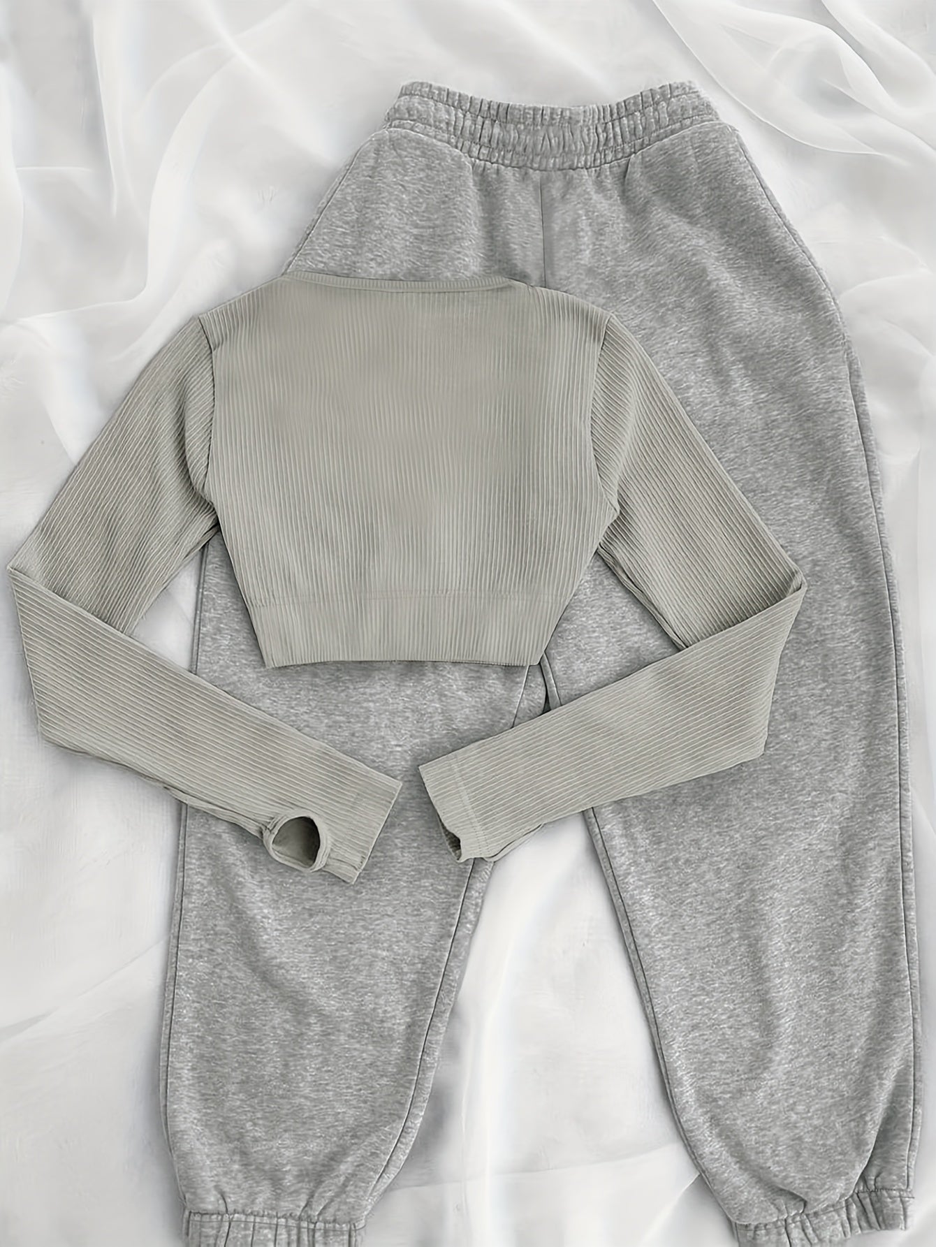 Solid Color Long Sleeve T-Shirt & Wide-Leg Pants with Drawstring Waist