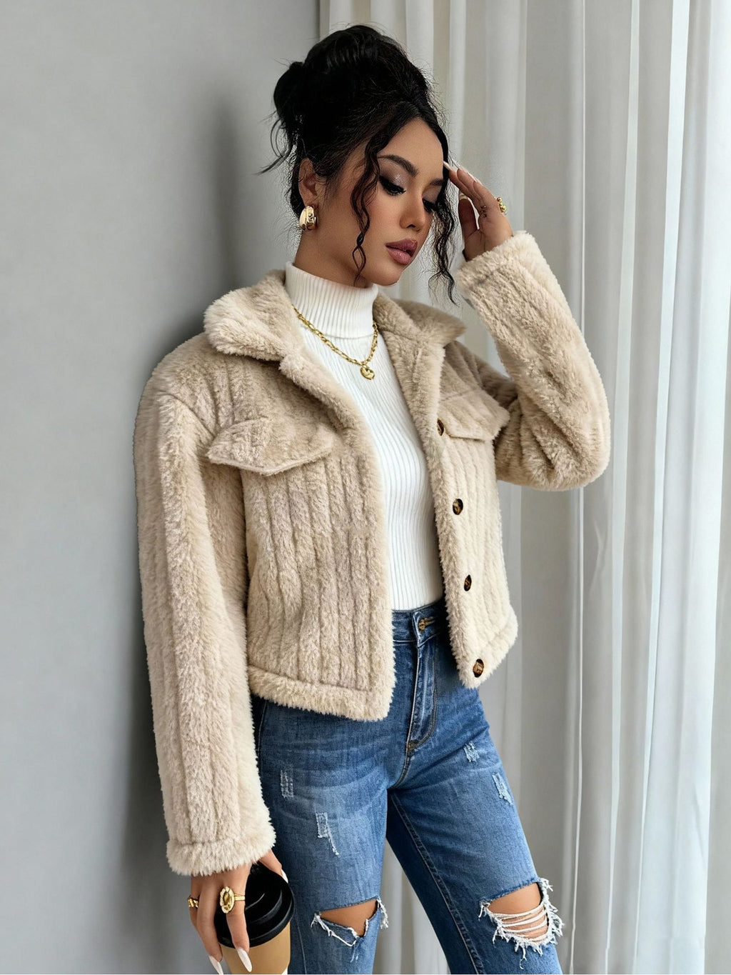 Khaki Notch Collar Coat