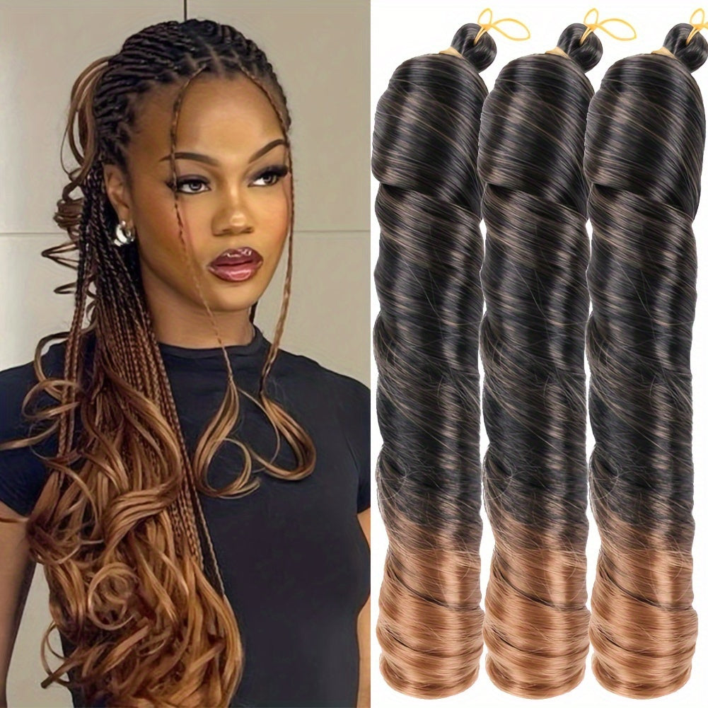 3pcs 22" Pre-Stretched French Curl Braiding Hair Extensions for Women - Loose Wave Synthetic Crochet Braids