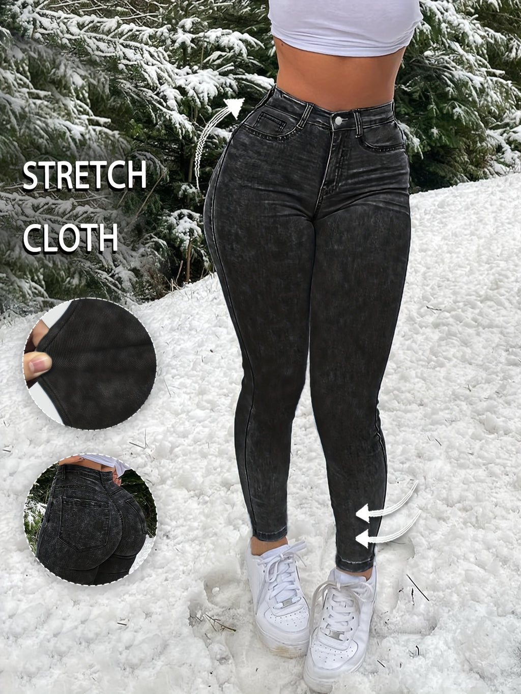 Women'S Black Skinny Ankle Pants - Stretchy Mid-Rise Trousers with Zipper Closure, Lightweight All-Season Leggings for Casual & Formal Outfits, Comfortable Base Layer Pants for Jeans, Dresses, Casual Attire - Non-See-Through