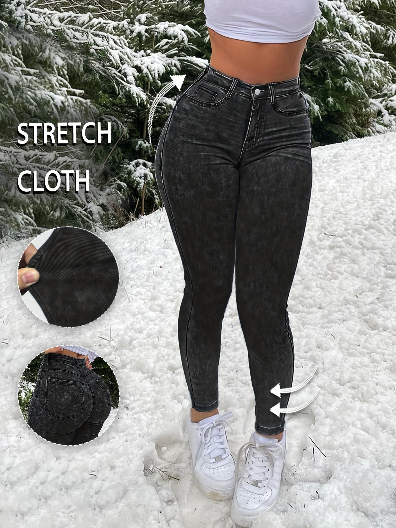 Women'S Black Skinny Ankle Pants - Stretchy Mid-Rise Trousers with Zipper Closure, Lightweight All-Season Leggings for Casual & Formal Outfits, Comfortable Base Layer Pants for Jeans, Dresses, Casual Attire - Non-See-Through