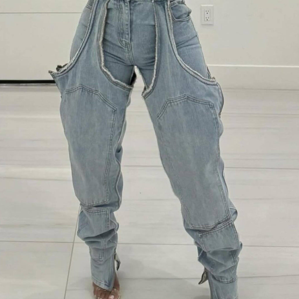 High-Waisted Distressed Jeans
