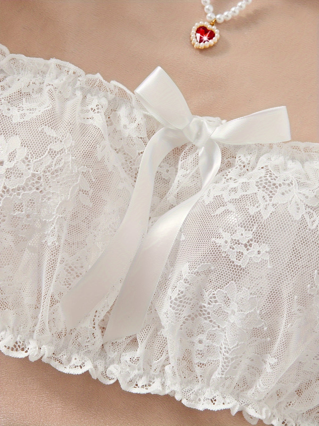 Lace Splicing Off-the-Shoulder Bow Tie Lingerie Set
