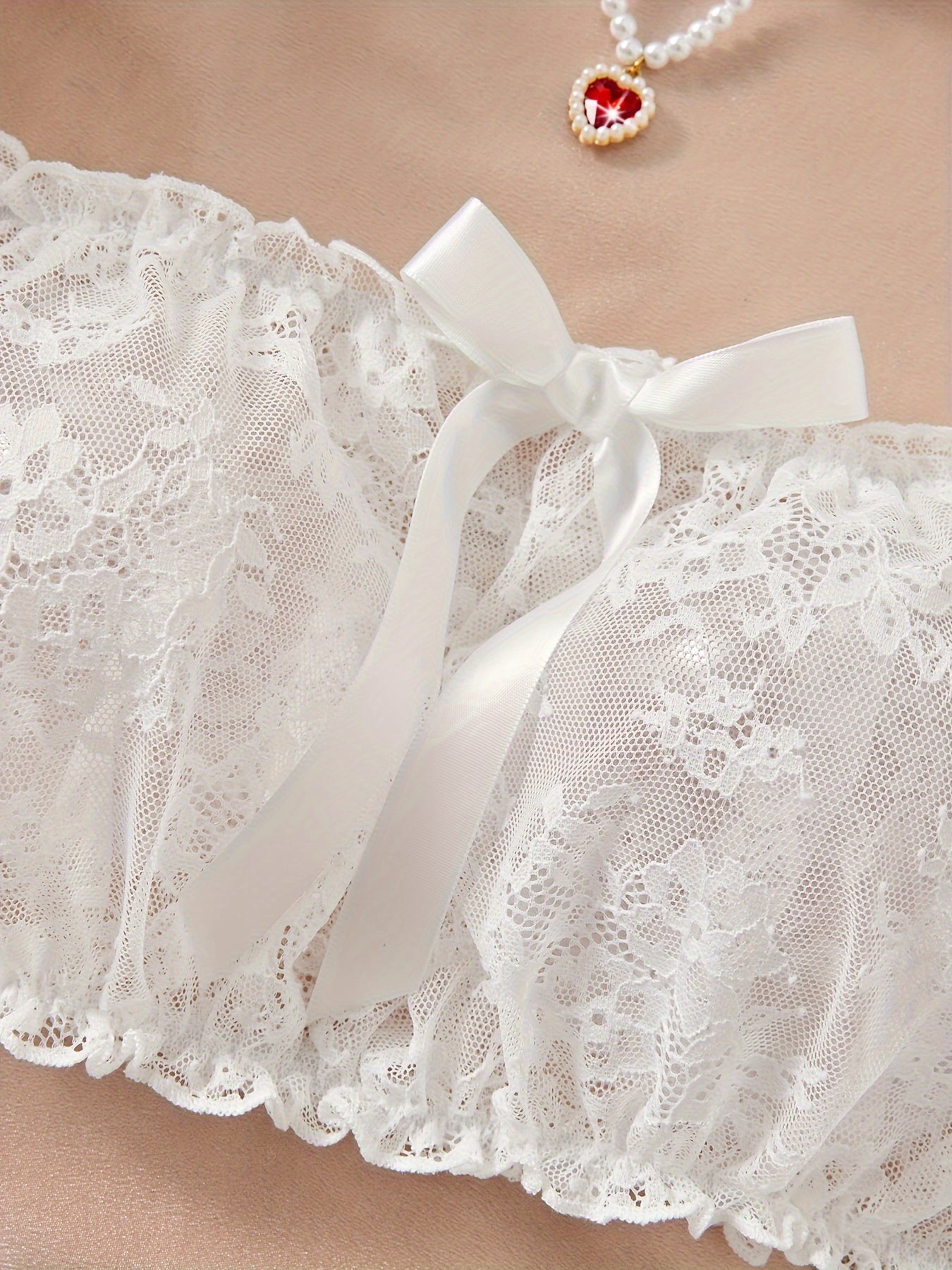 Lace Splicing Off-the-Shoulder Bow Tie Lingerie Set