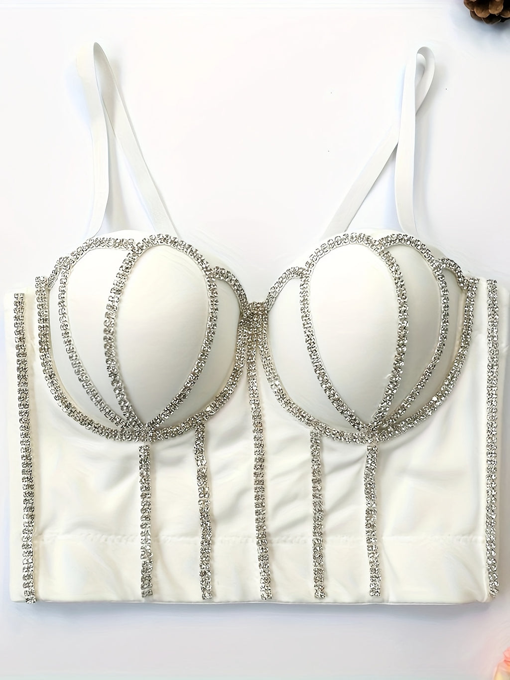 #8185 French Design Sleeveless Vest, Niche Shaping Underwear for Women, Fishbone Top with Studs and Shiny Rhinestones, Women'S Group Tightening Wrap Chest