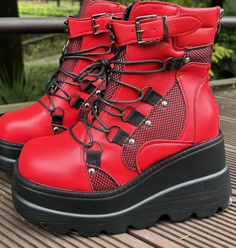 Chunky Platform Wedge Heel Boots