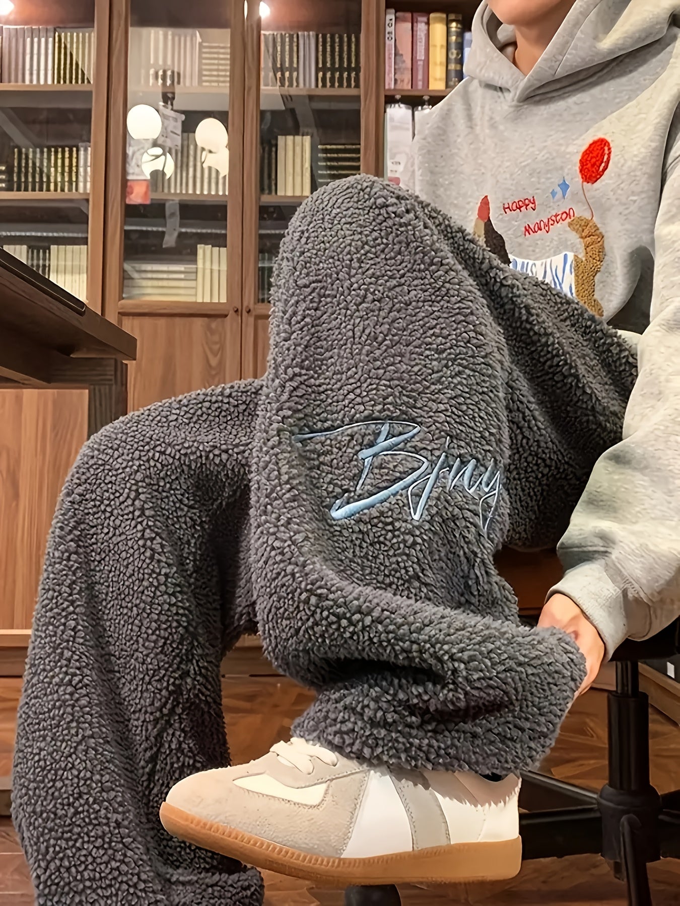 Fleece-Lined Embroidered Casual Pants