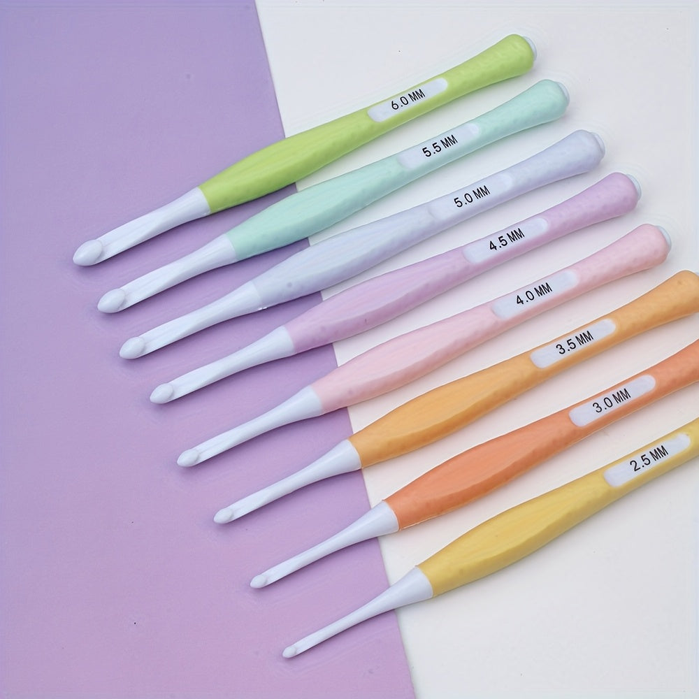8pcs Candy Color Soft Handle ABS Crochet Hooks