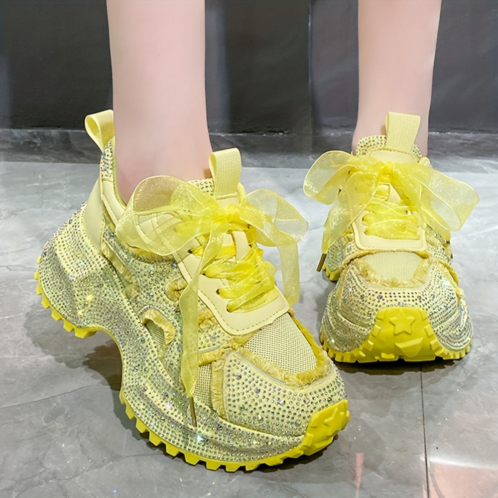 Rhinestone-Embellished Sneakers with Thick Platform Sole