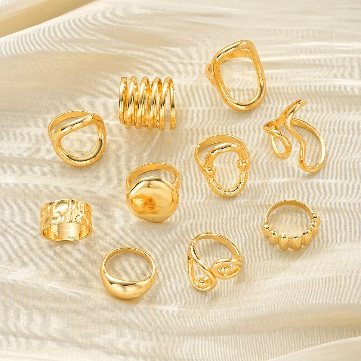 {10pcs} Geometric Pattern Hollow Wide Band Rings