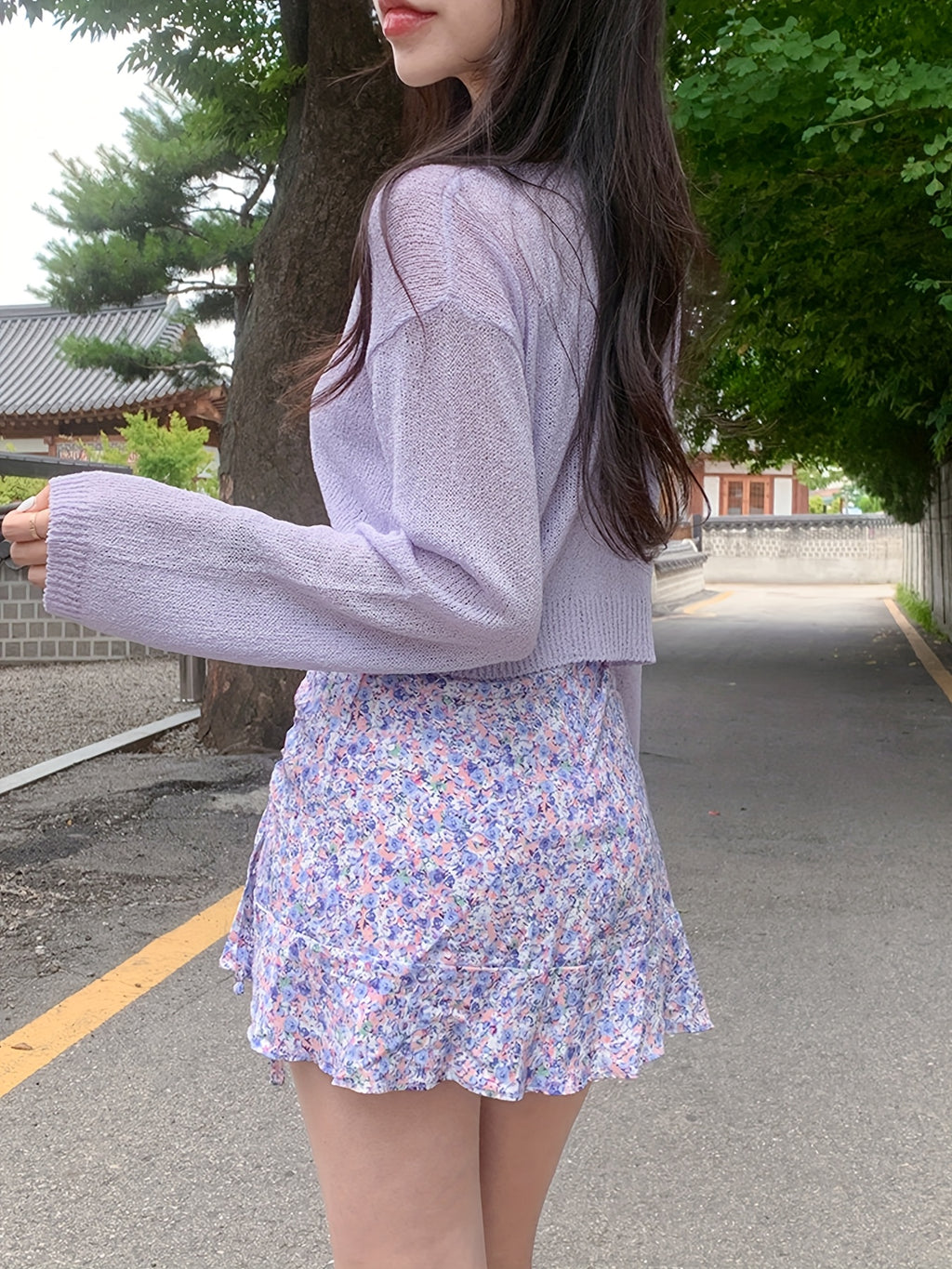 Women'S Light Purple V-Neck Button-Up Cardigan - Long Sleeve, Loose Fit, Short Length, Fabric, Casual & Stylish Outerwear for All Seasons, Cardigan Sweater