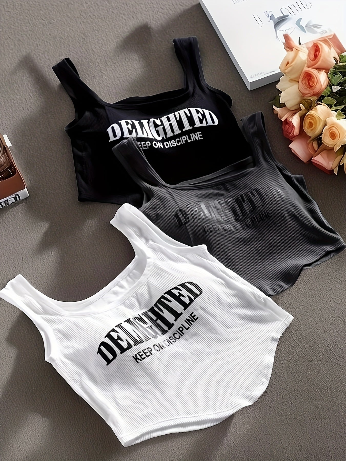 3pcs Casual Knit Fabric Sleeveless Tops with Built-In Non-removable Padding